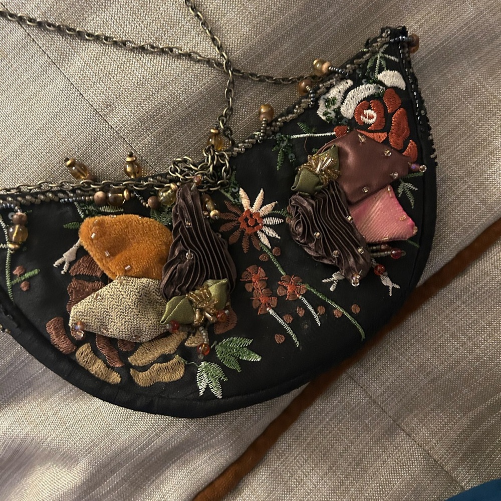 Floral Embroidered Black Clutch